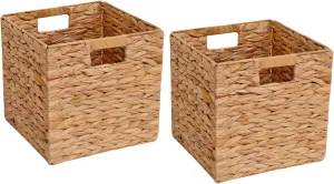 Wicker Storage Basket Cube Baskets Foldable Hyacinth Storage Baskets,Rectangular Laundry Storage Bin,Square Basket for Shelves,Set of 2 Pcs,12 x 12 x 12in