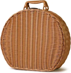 Wicker Storage Basket, Round Vine Weaving Storage Handbag with Hand Small Suitcase Retro Weaving Vine Weaving Carrying Case Gift Box. (L)