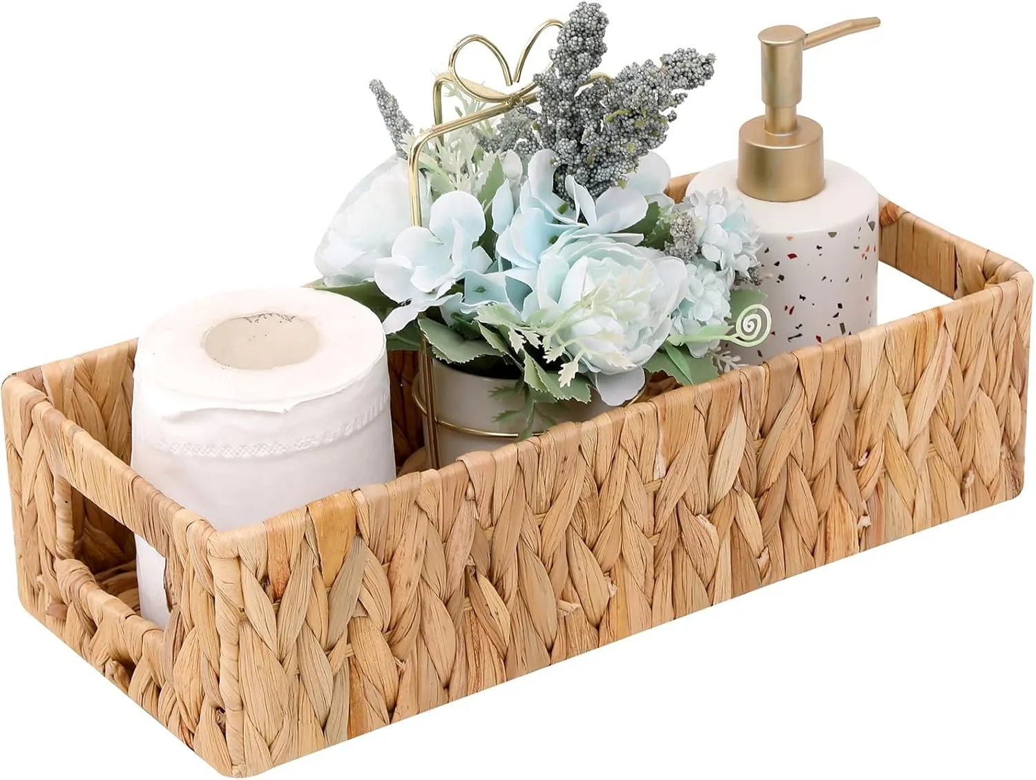 Wicker Storage Basket Water Hyacinth Basket Toilet Paper Baskets,Toilet Paper Holders Toilet Tank Basket,Storage Baskets for Bathroom,Farmhouse Kitchen Utensil Holder Caddy