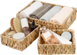 Wicker Storage Baskets, Water Hyacinth Baskets for Organizing, Wicker Baskets for Storage, 1 Large and 2 Small Decorative Woven Baskets for Shelves (1 Large & 2 Small)