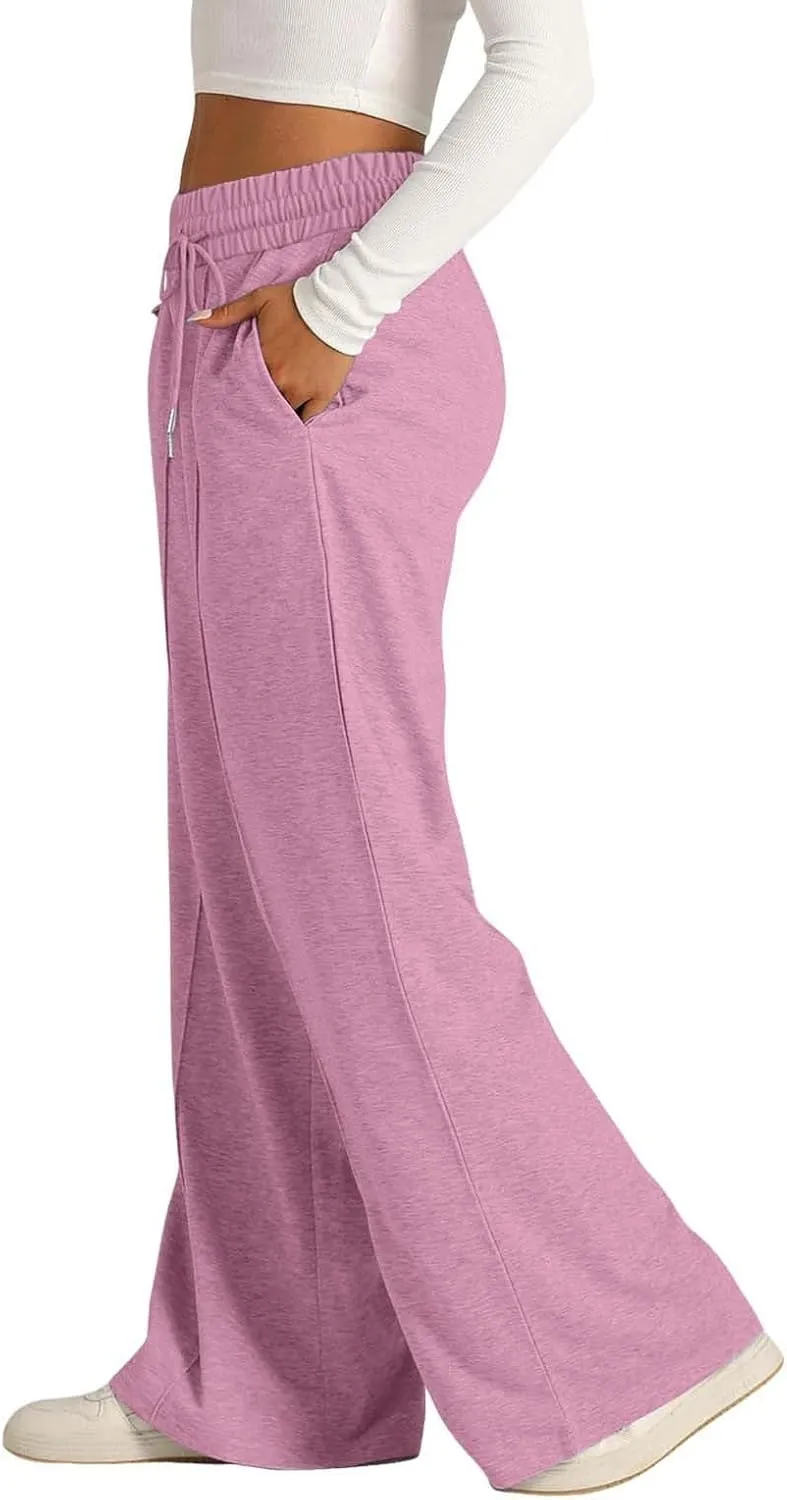 Wide Leg Sweatpants Women High Waisted Baggy Sweat Pants Elastic Drawstring Loose Running Lounge Pants with Pockets