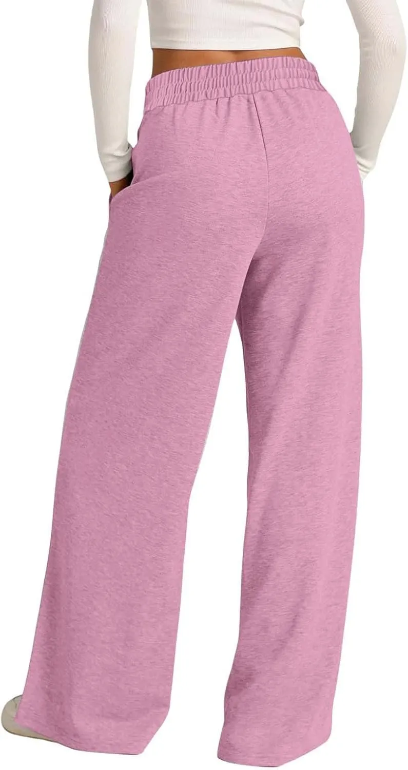 Wide Leg Sweatpants Women High Waisted Baggy Sweat Pants Elastic Drawstring Loose Running Lounge Pants with Pockets