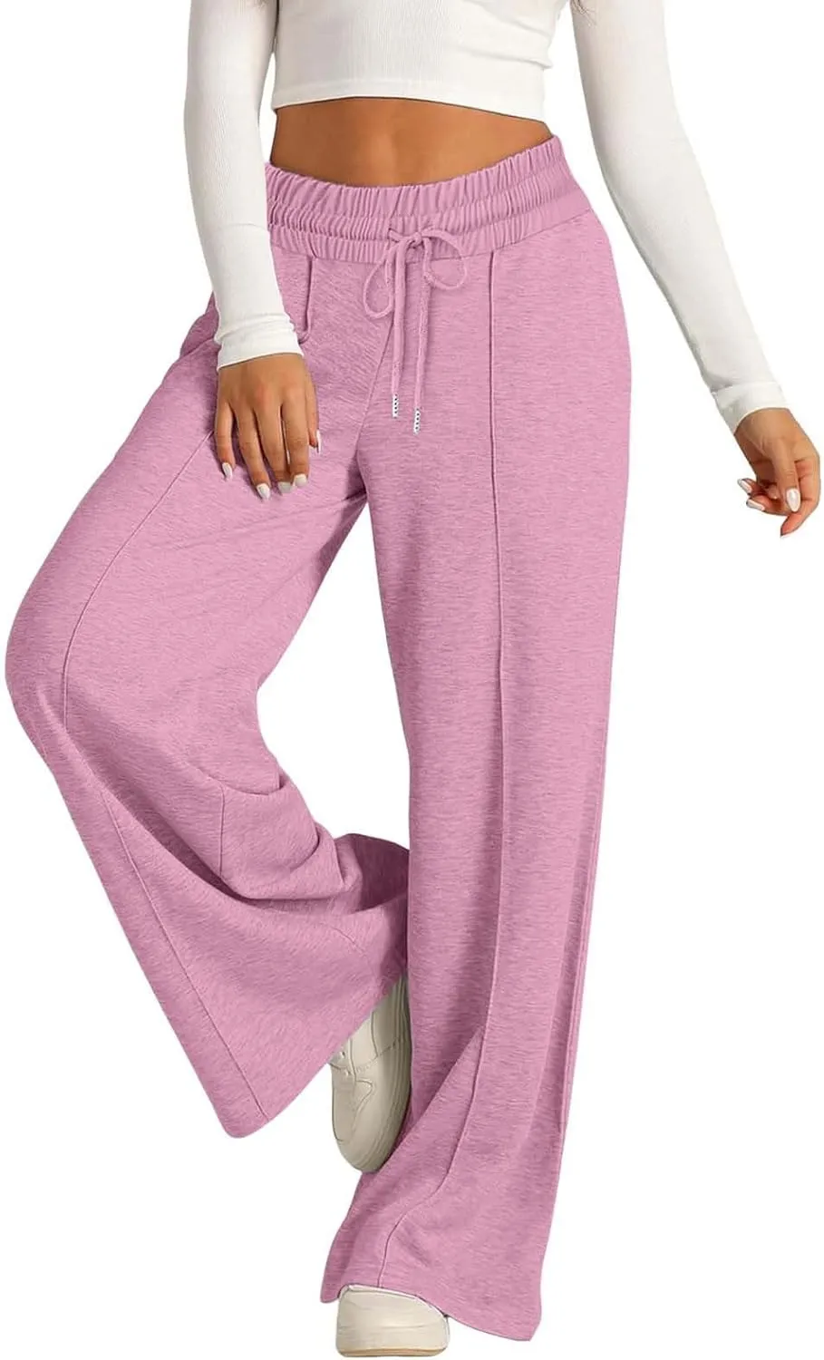 Wide Leg Sweatpants Women High Waisted Baggy Sweat Pants Elastic Drawstring Loose Running Lounge Pants with Pockets