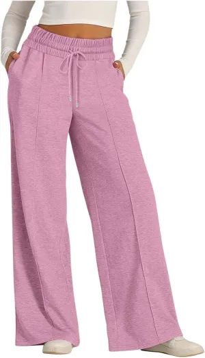 Wide Leg Sweatpants Women High Waisted Baggy Sweat Pants Elastic Drawstring Loose Running Lounge Pants with Pockets
