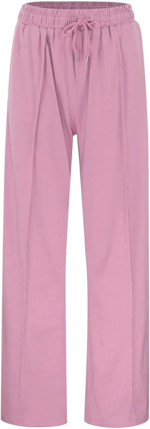 Wide Leg Sweatpants Women High Waisted Baggy Sweat Pants Elastic Drawstring Loose Running Lounge Pants with Pockets