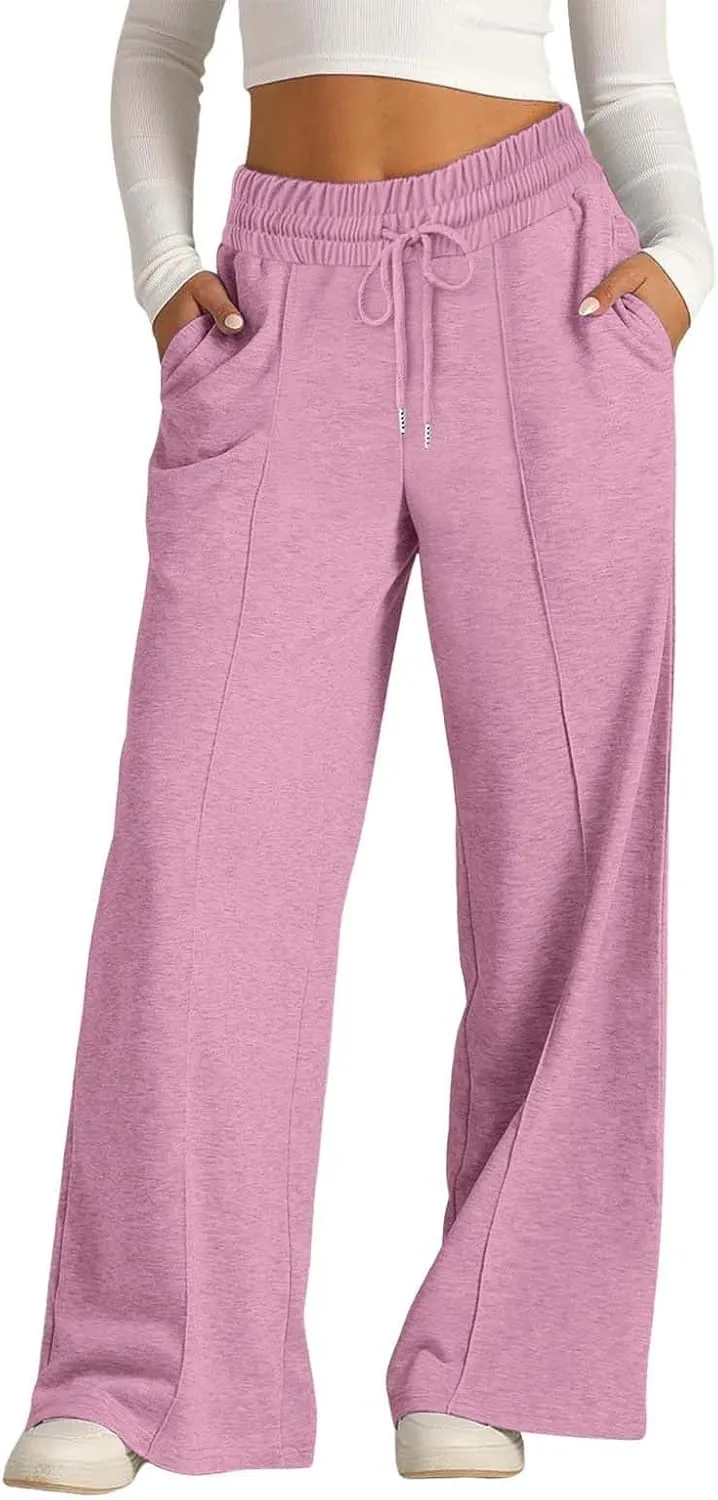 Wide Leg Sweatpants Women High Waisted Baggy Sweat Pants Elastic Drawstring Loose Running Lounge Pants with Pockets