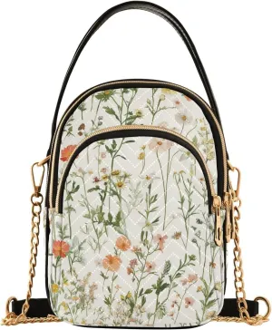 Wildflower Floral Herbs Crossbody Purse for Women Travel Handbag Small Shoulder Bag