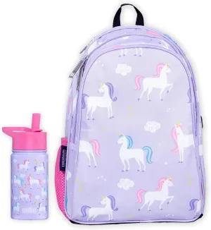 Wildkin 15 Inch Backpack Bundle with 14 Ounce Steel Reusable Water Bottle (Unicorn)