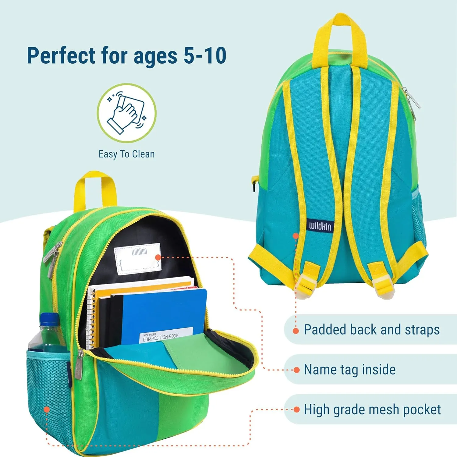 Wildkin 15-inch Kids Backpack – Durable, Padded, Adjustable for School & Travel - Monster Green