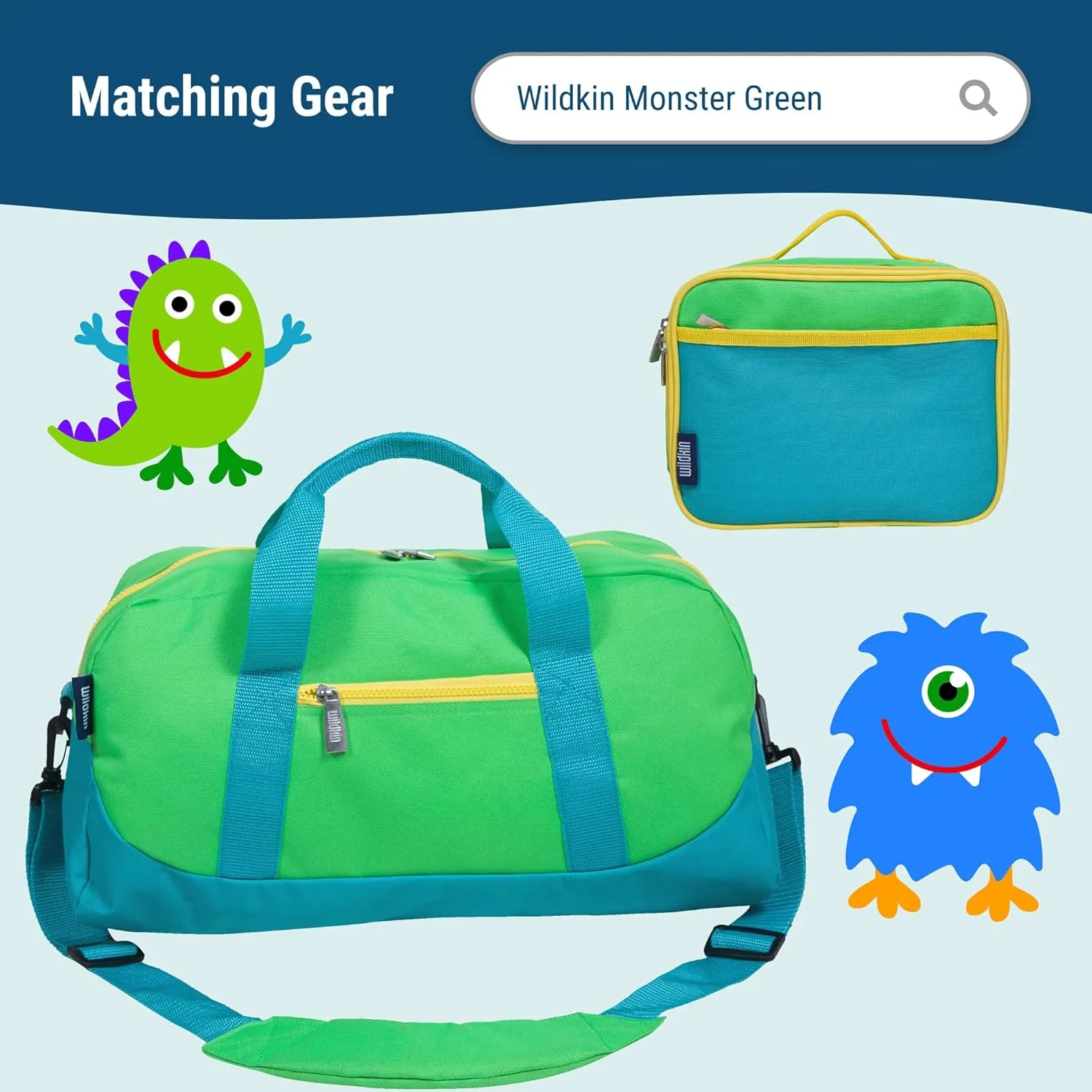 Wildkin 15-inch Kids Backpack – Durable, Padded, Adjustable for School & Travel - Monster Green