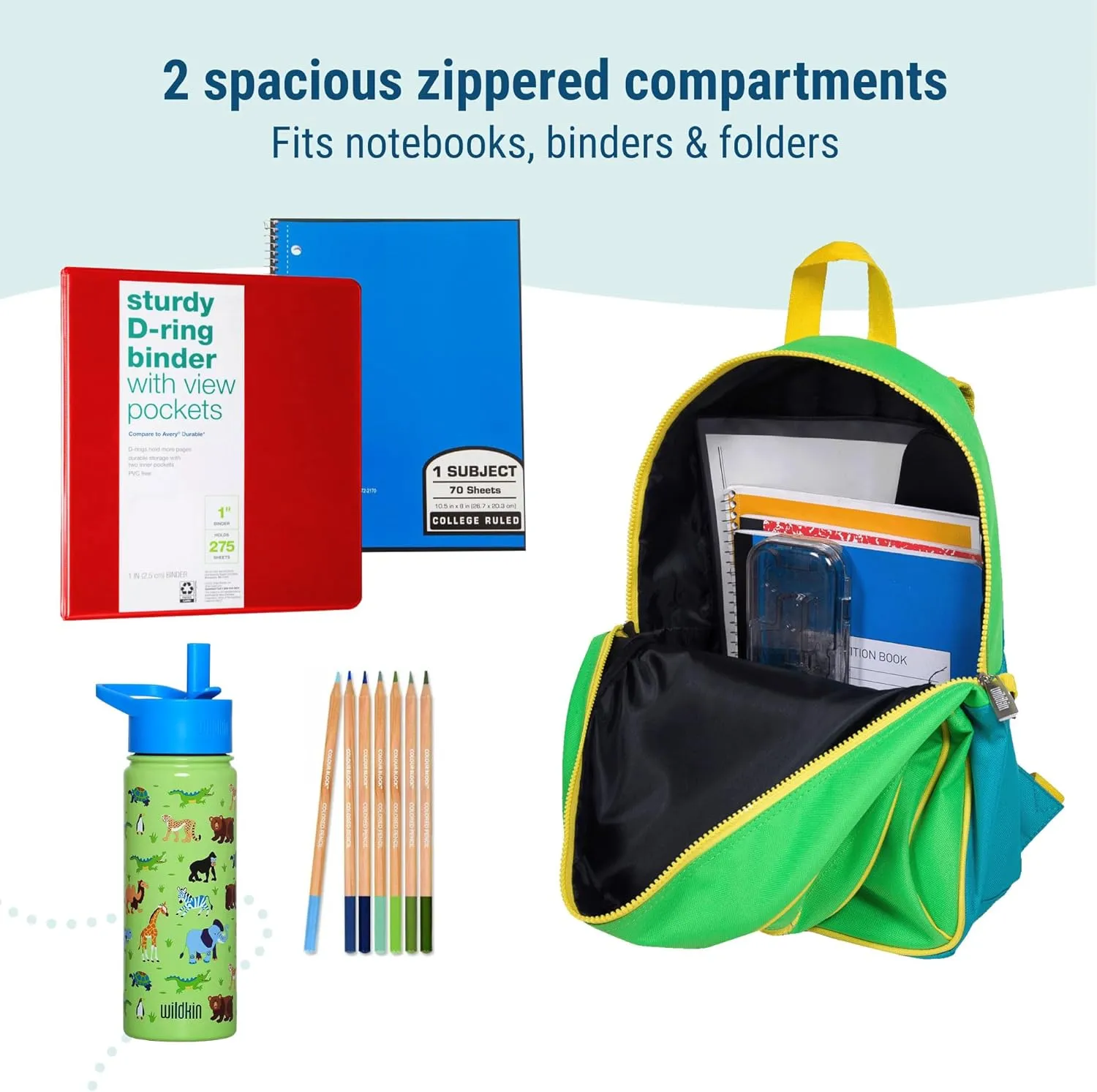 Wildkin 15-inch Kids Backpack – Durable, Padded, Adjustable for School & Travel - Monster Green