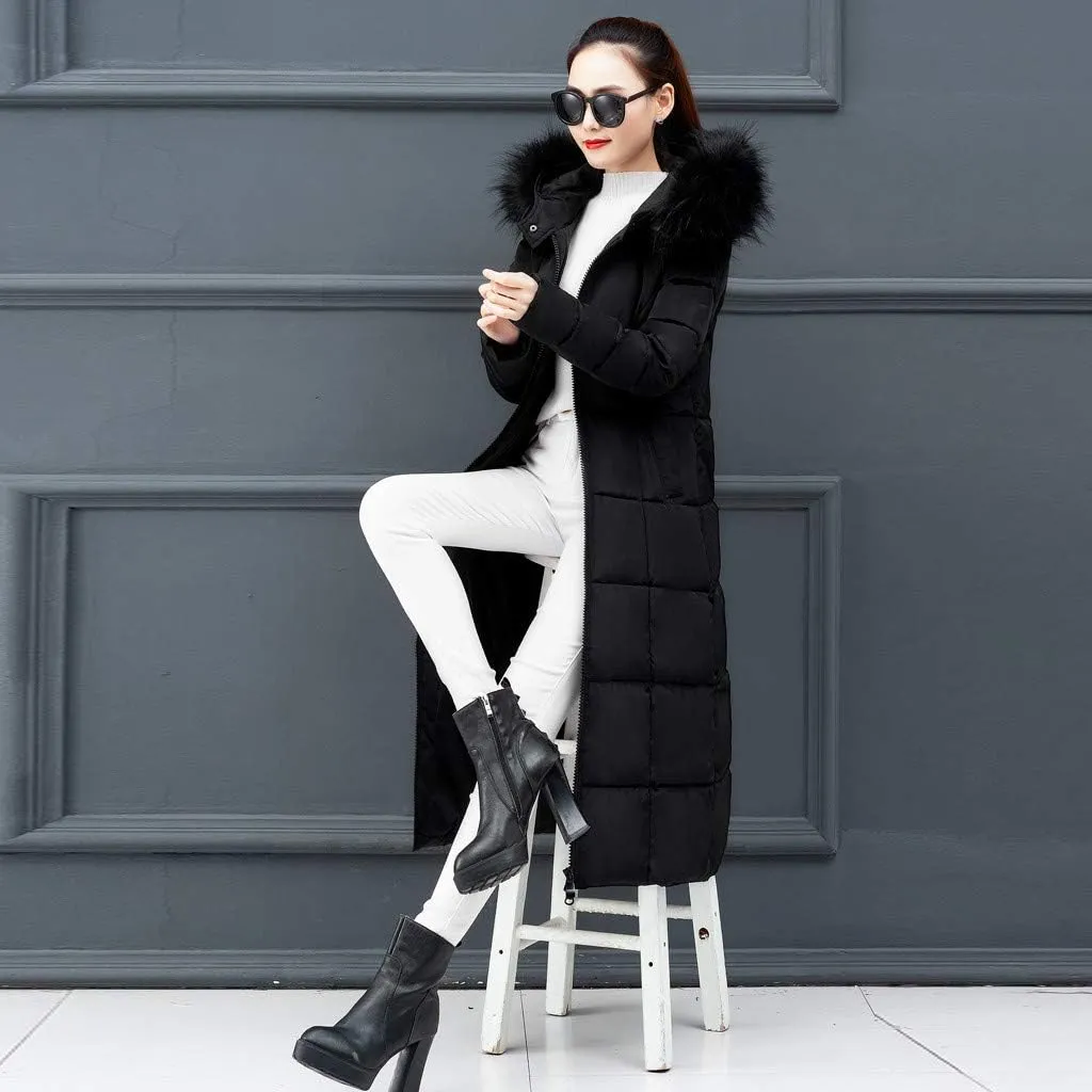 Winter Coat For Women Long Down Coats Thicken Puffer Jacket Warm Fur Hooded Quilted Coat Cotton Padded Jacket Outwear