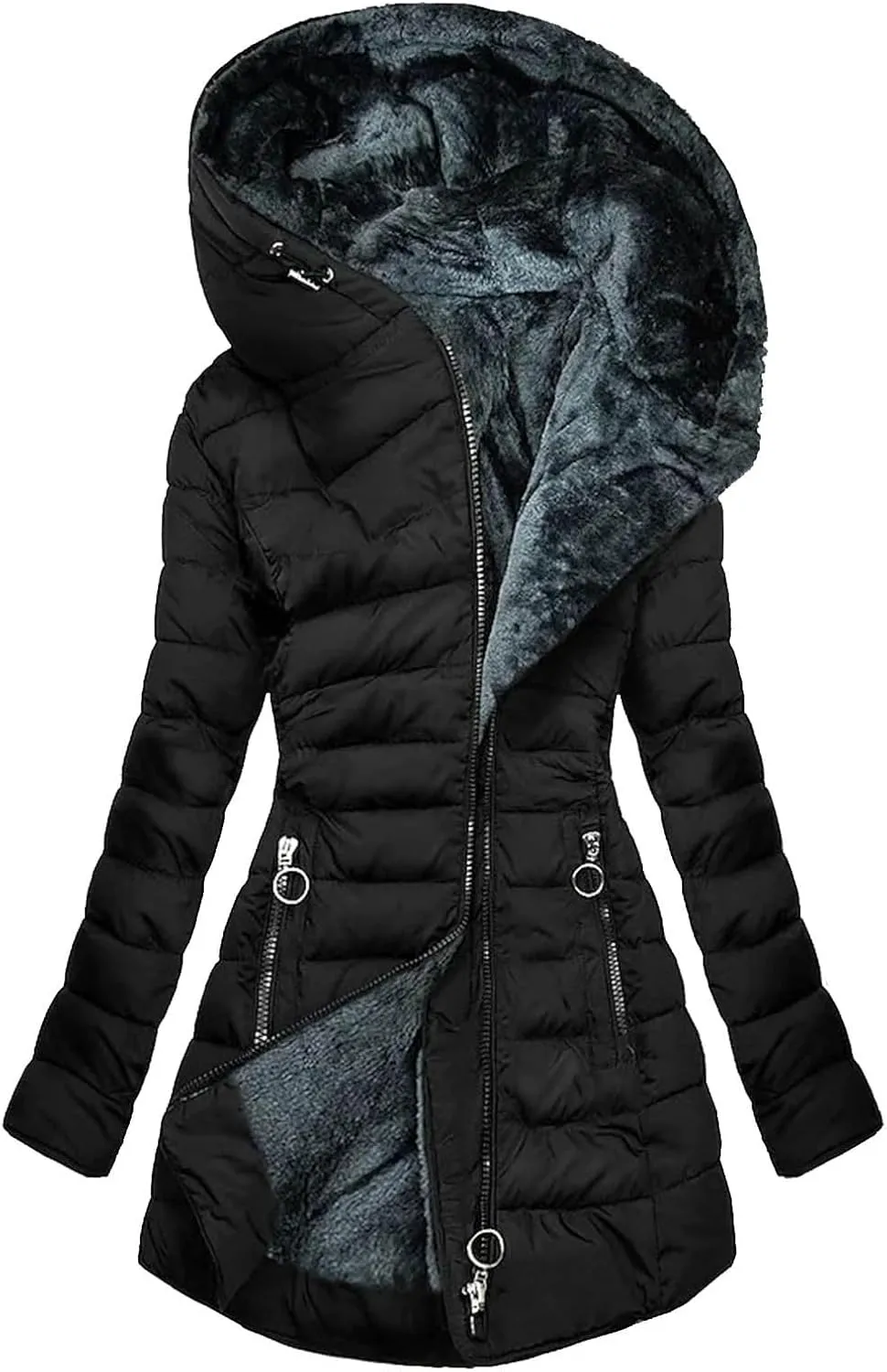 Winter Coats for Women 2024 Trendy Warm Sherpa Lined Fuzzy Fleece Jacket Zip Up Thickened Parka Coat With Plus Size