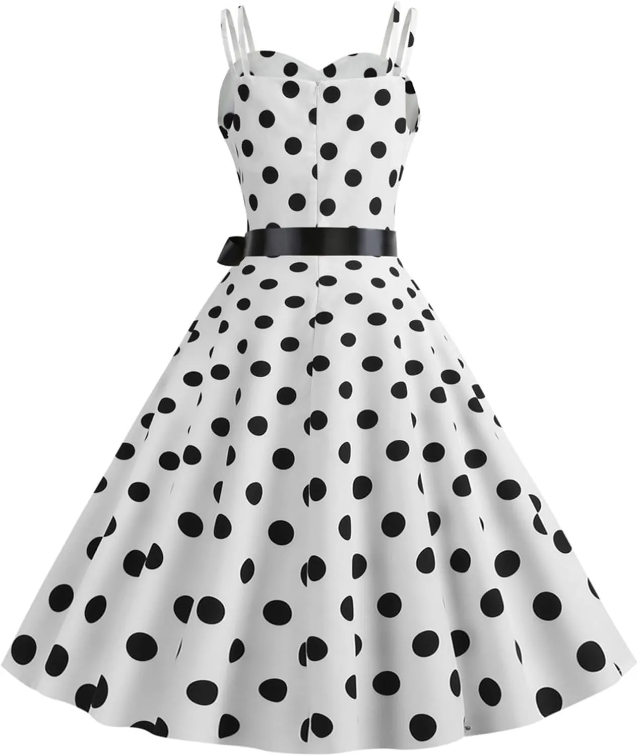 Women Casual Backless Sleeve Dresses Sexy Double Strap Vintage Polka Dot Printed A-Line Dress Beach Daily Wear