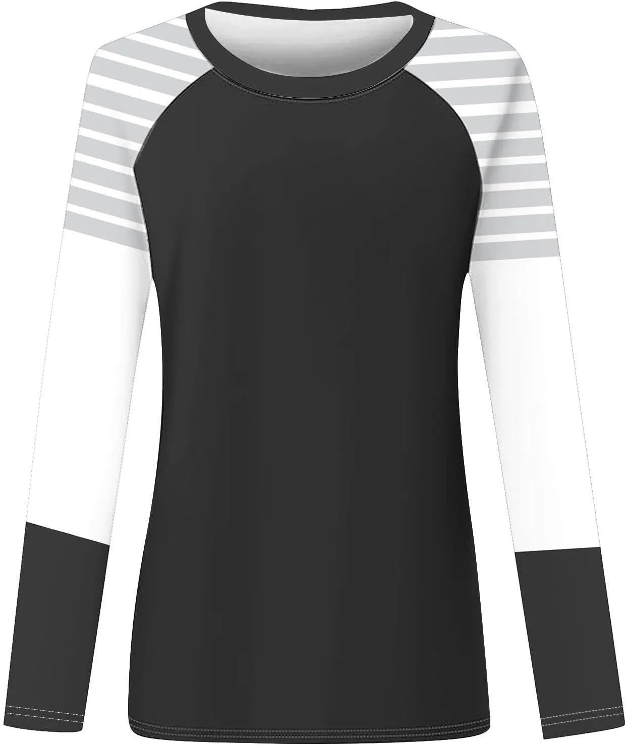 Women Casual Long Sleeve t-Shirts Striped Color Block Loose Fit Sweatshirt Round Neck Comfy Oversized Preppy Shirts