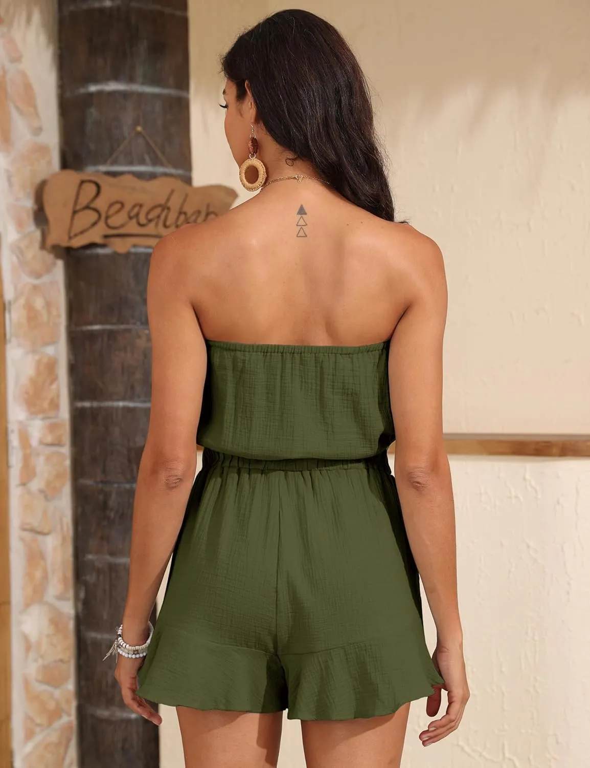 Women Cute Summer Rompers Dress Boho Short Jumpsuits Strapless Beach Vacation Outfits Resort Wear