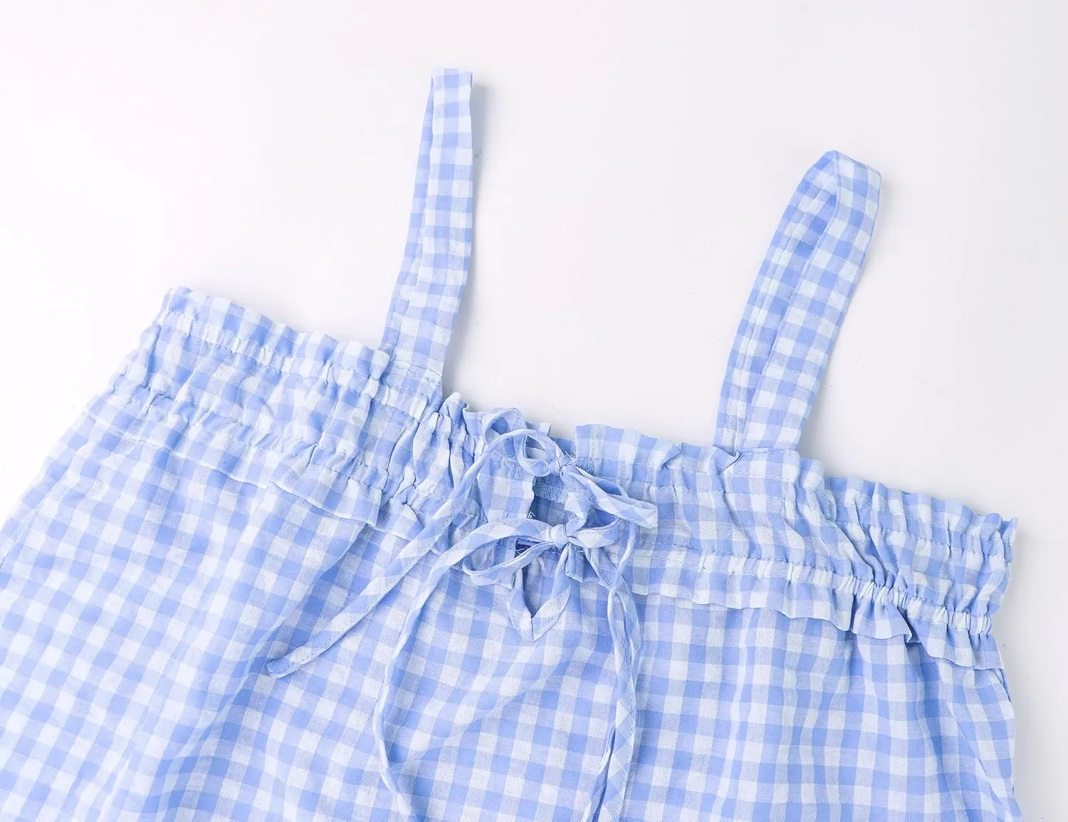 Women Cute Tie Front Plaid Crop Tank Tops Square Neck Sleeveless Gingham Camisole Tops Summer Backless Cropped Vest