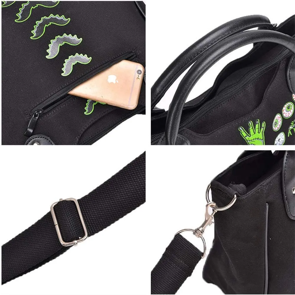 Women Fashion Rivet Handbag Purse Luminous Canvas Punk Tote with Shoulder Strap Crossbody Bag Large Capacity