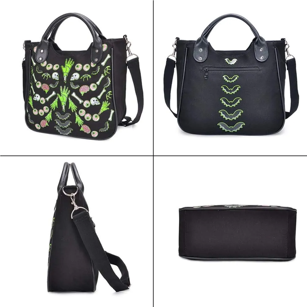 Women Fashion Rivet Handbag Purse Luminous Canvas Punk Tote with Shoulder Strap Crossbody Bag Large Capacity