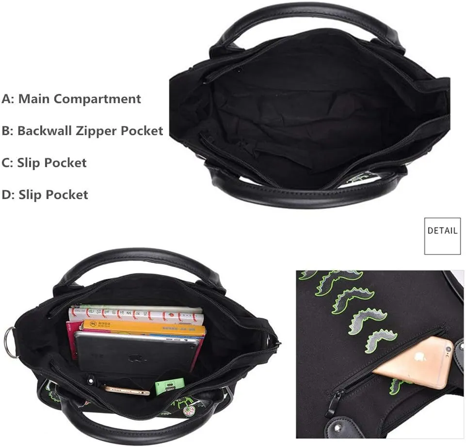 Women Fashion Rivet Handbag Purse Luminous Canvas Punk Tote with Shoulder Strap Crossbody Bag Large Capacity