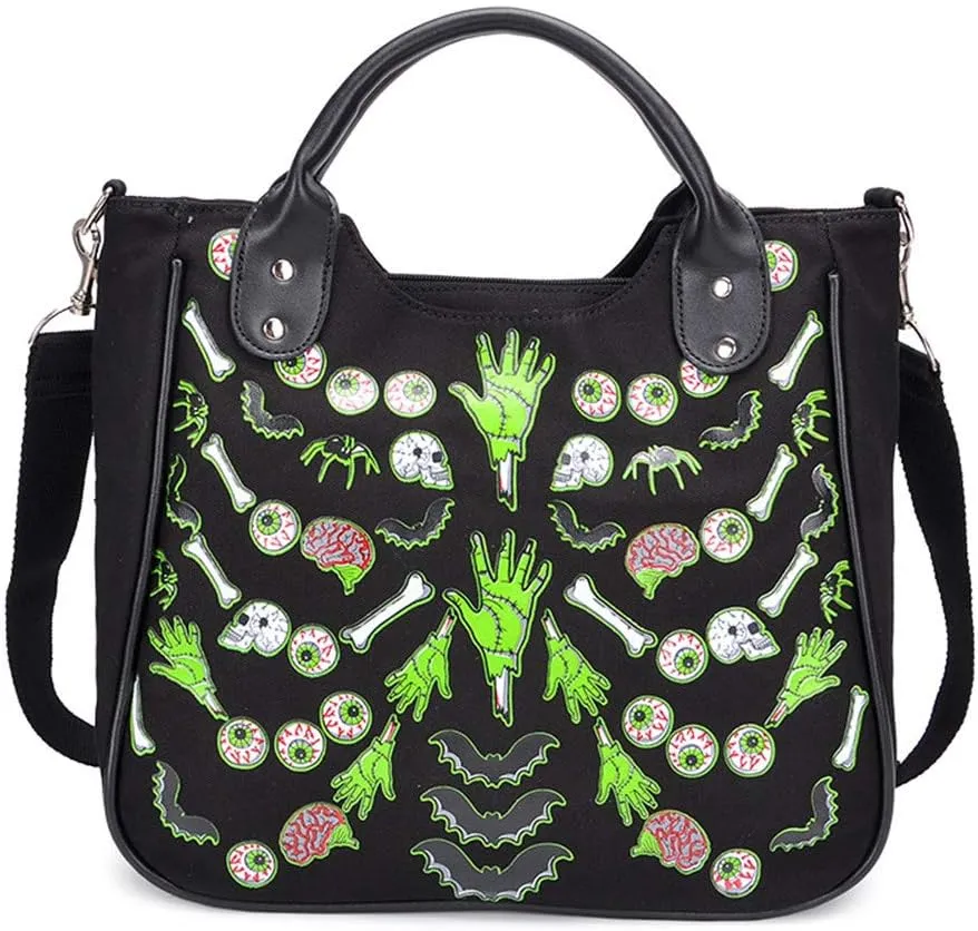 Women Fashion Rivet Handbag Purse Luminous Canvas Punk Tote with Shoulder Strap Crossbody Bag Large Capacity