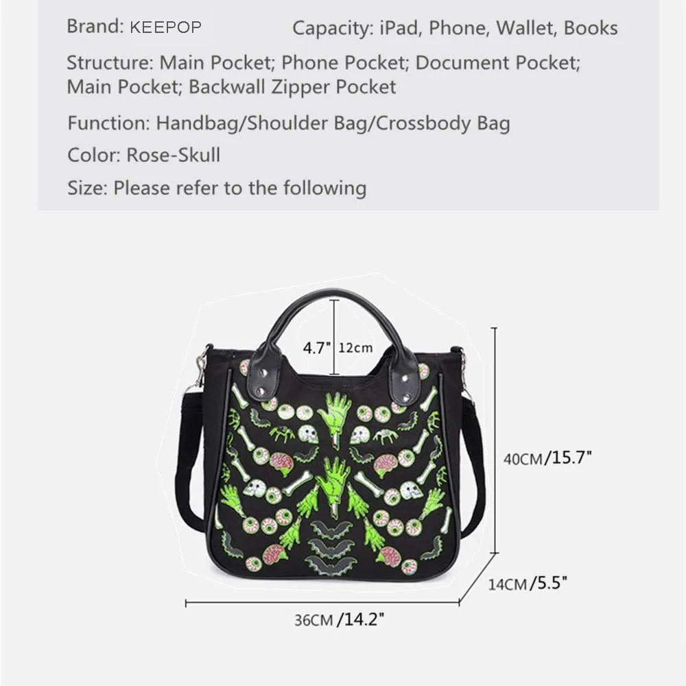 Women Fashion Rivet Handbag Purse Luminous Canvas Punk Tote with Shoulder Strap Crossbody Bag Large Capacity