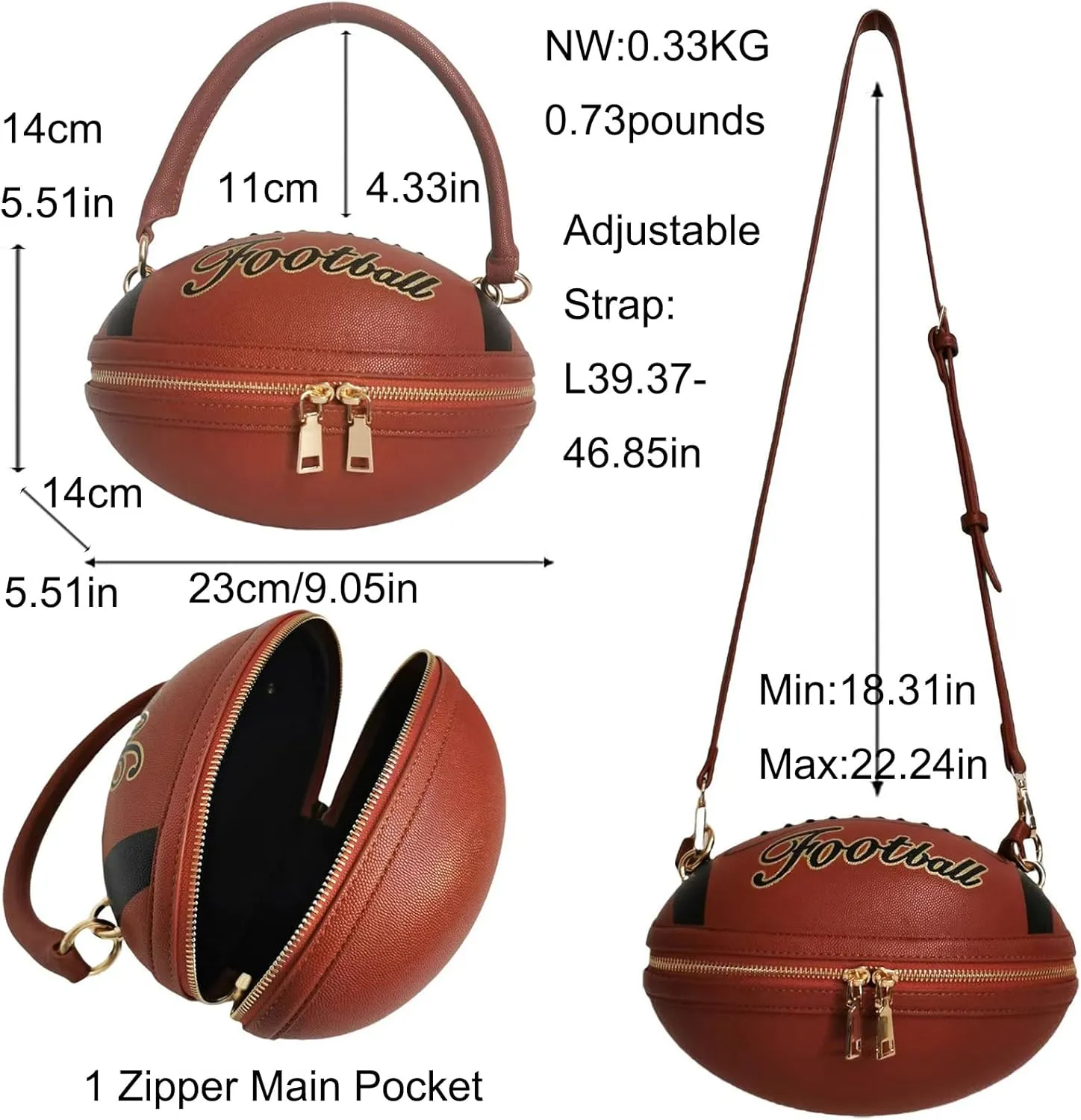 Women Football Shaped Crossbody Shoulder Bag Rugby Clutch Handbag Unique Novelty Football Purse