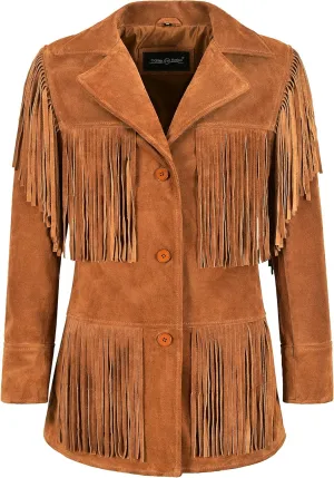 Women Fringe Suede Leather Jacket Tan Classic Western Style Fringe Jacket 5937