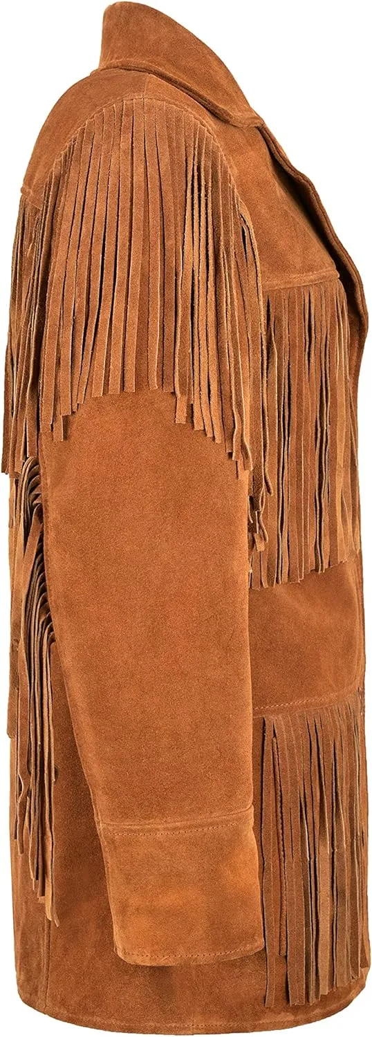 Women Fringe Suede Leather Jacket Tan Classic Western Style Fringe Jacket 5937