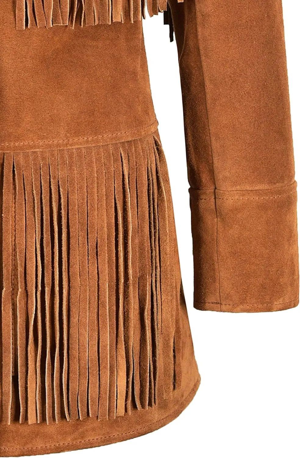Women Fringe Suede Leather Jacket Tan Classic Western Style Fringe Jacket 5937