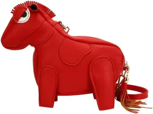 Women Funny Horse Shaped Crossbody Bag Cute Animal Shoulder Bag PU Leather Clutch Purse with Fringe