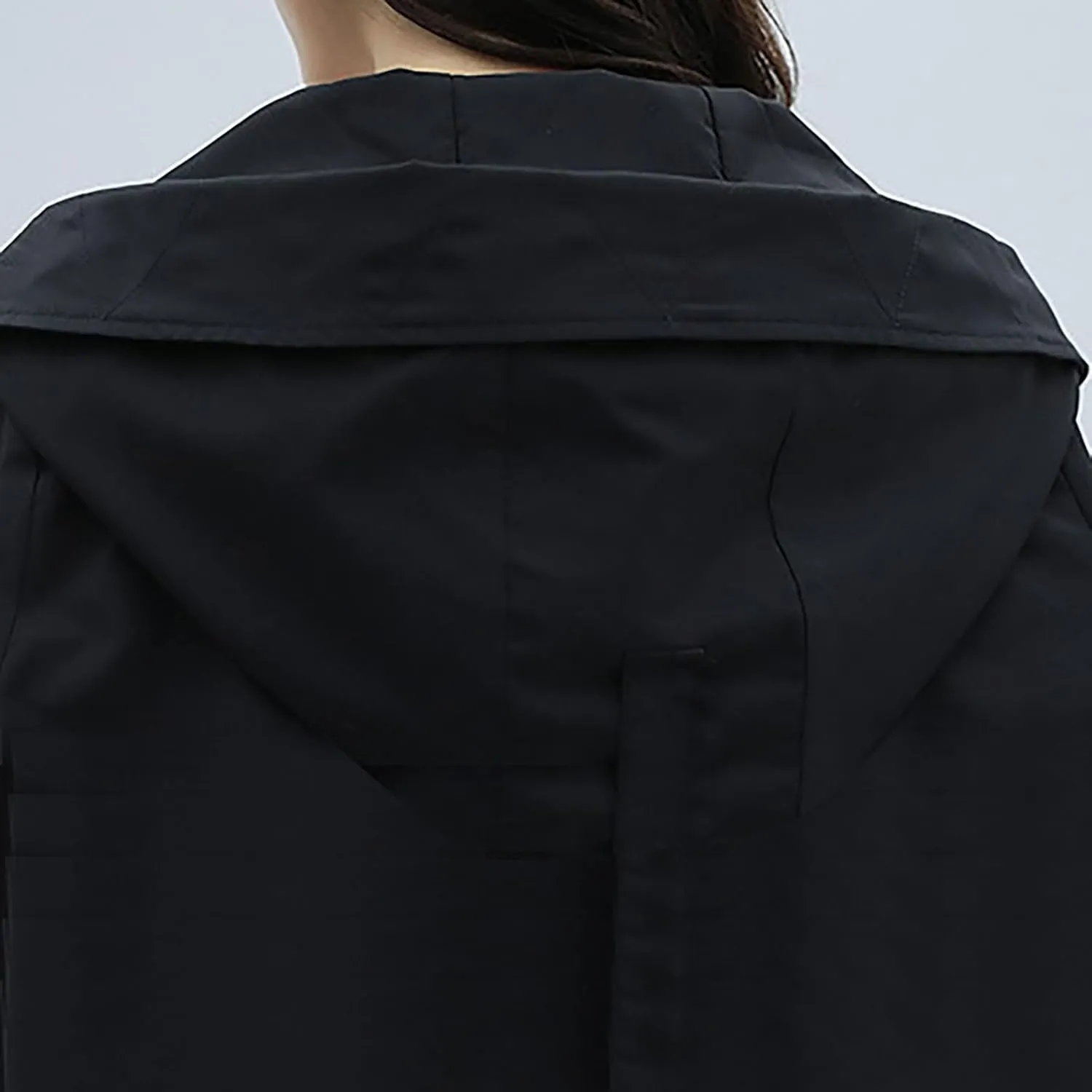 Women Long Rain Jacket Waterproof Lightweight Hooded Raincoat Windbreaker Coat Side Slits High-Low Hem Outdoor Coats