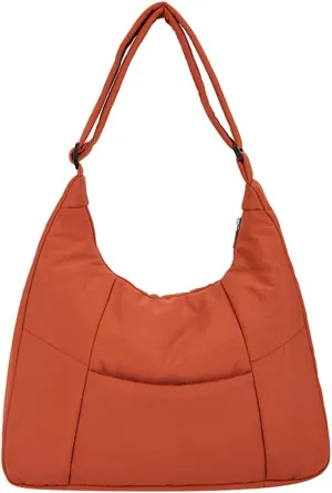 Women Nylon Shoulder Bag Cotton Padded Crossbody Bag Adjustable Strap Puffy Bag with Zipper Handbag for Work Trave