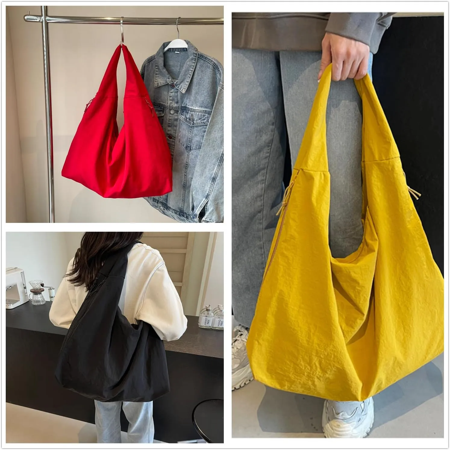 Women Nylon Tote Bag with Zipper Large Shoulder Draped Totes Bags Lightweight Purse,All-Matching Underarm Pack Handbags