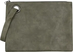 Women Oversized Envelope Handbag Soft Leather Clutch Evening Bag Purse with Wrist Strap