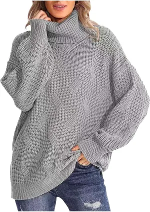 Women Oversized Slouchy Knit Turtleneck Sweaters Fall Fashion 2023 Batwing Sleeve Pullover Tops Y2K Clothes
