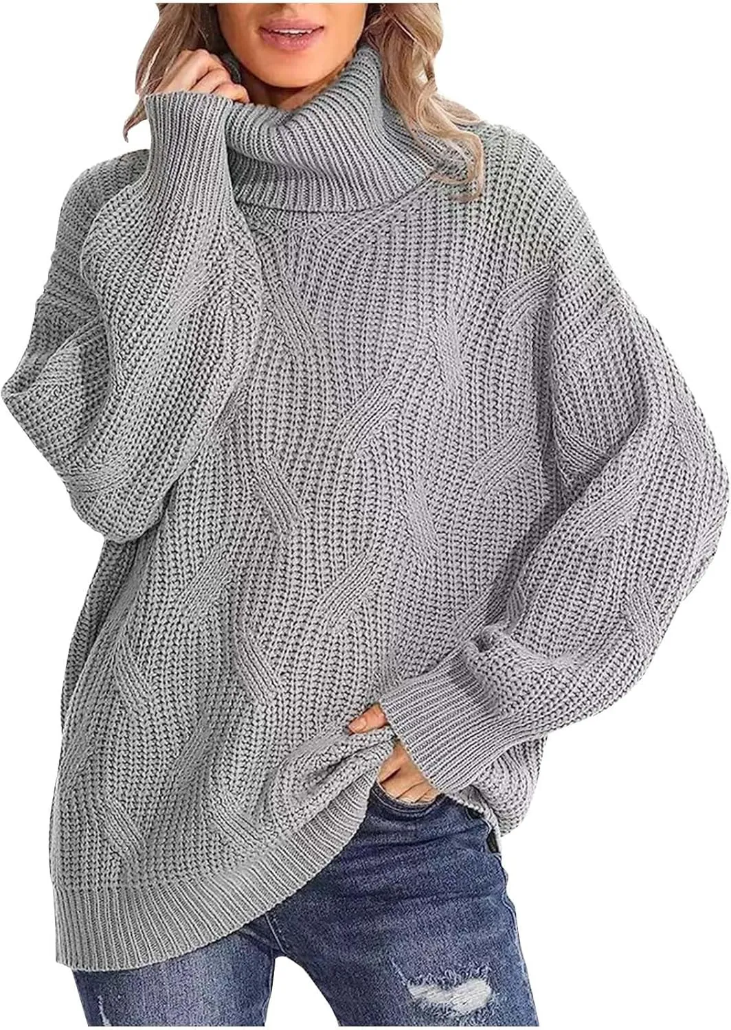 Women Oversized Slouchy Knit Turtleneck Sweaters Fall Fashion 2023 Batwing Sleeve Pullover Tops Y2K Clothes