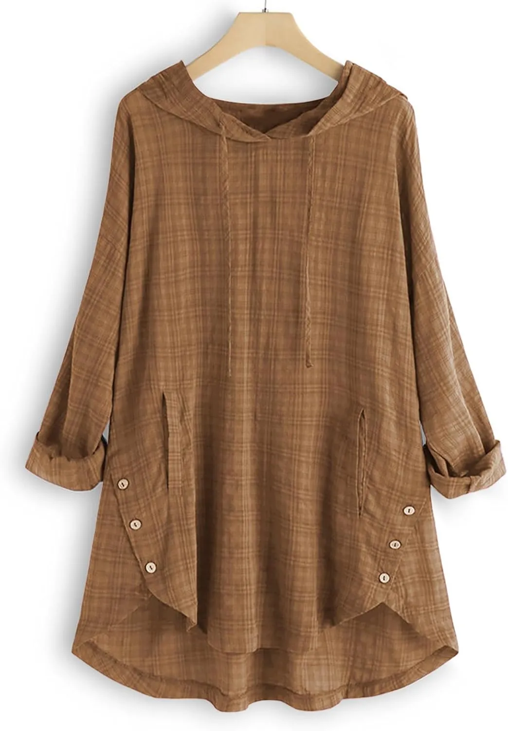 Women Plus Size Hooded Dress Tops Cotton Linen Long Sleeve Shirts Blouse Fall Fashion Flowy Tunic Hide Belly Shirts