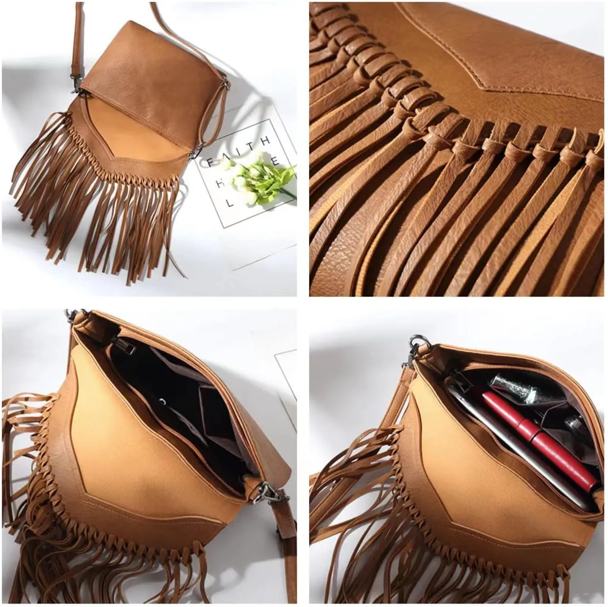 Women PU Leather Hobo Fringe Tassel Cross Body Bag Western Hippie Shoulder Bag Boho Country Concert Outfits