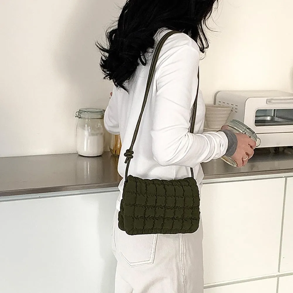 Women Ruched Shoulder Bag Large Capacity Pleated Satchel Bag Solid Color Simple Quilted Cloud Bag Travel Shopping Da