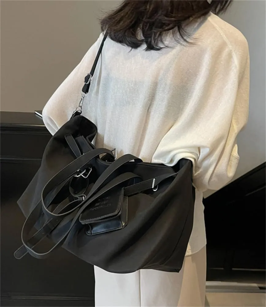 Women Soft PU Leather Crossbody Bag Retro Large Tote Handbag Versatile Hobo Shoulder Purse Travel Work
