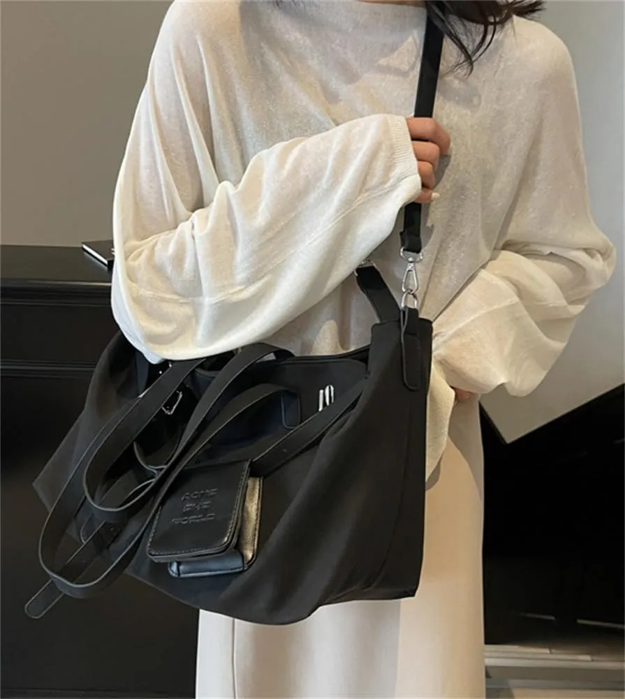 Women Soft PU Leather Crossbody Bag Retro Large Tote Handbag Versatile Hobo Shoulder Purse Travel Work