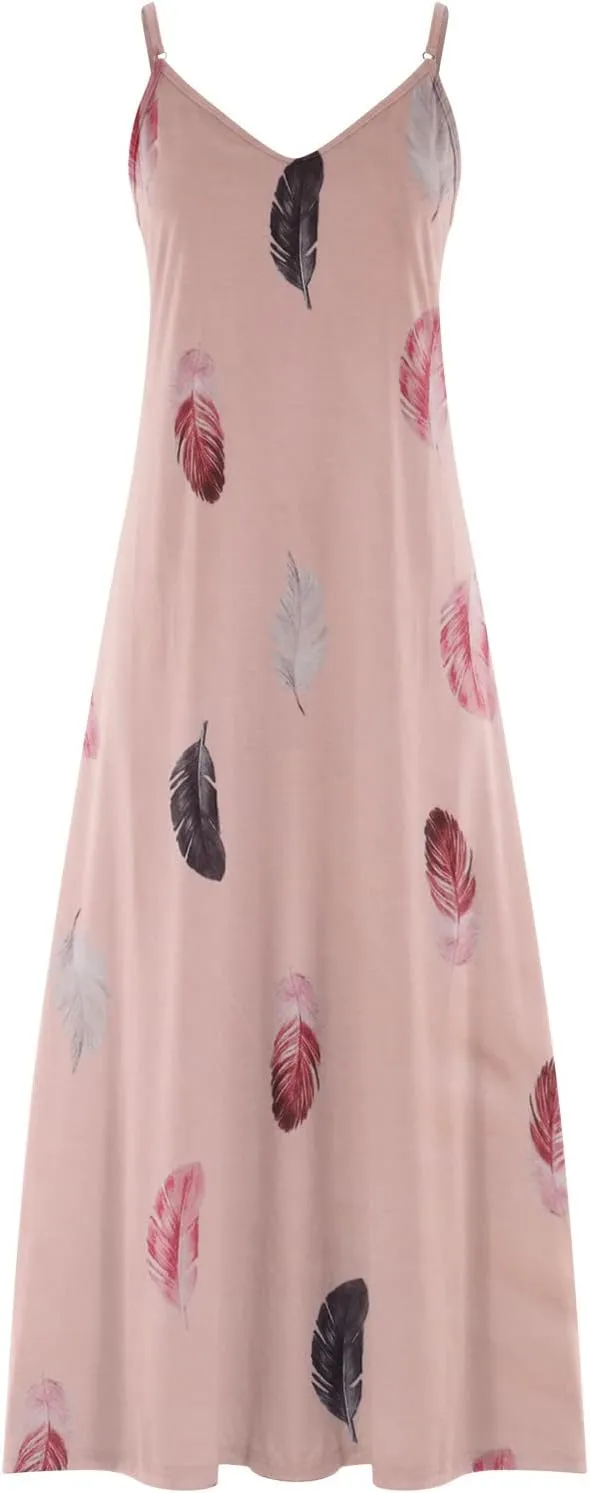 Women Spaghetti Strap Vintage Maxi Dresses Boho Floral Print Sun Dresses Loose Fit Casual Beach Dress