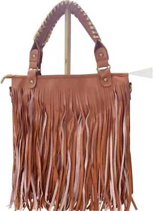 Women Tassel Fringe Shoulder Bag Big Tote Messenger Handbag Hobo Cross Body Bag (Black)
