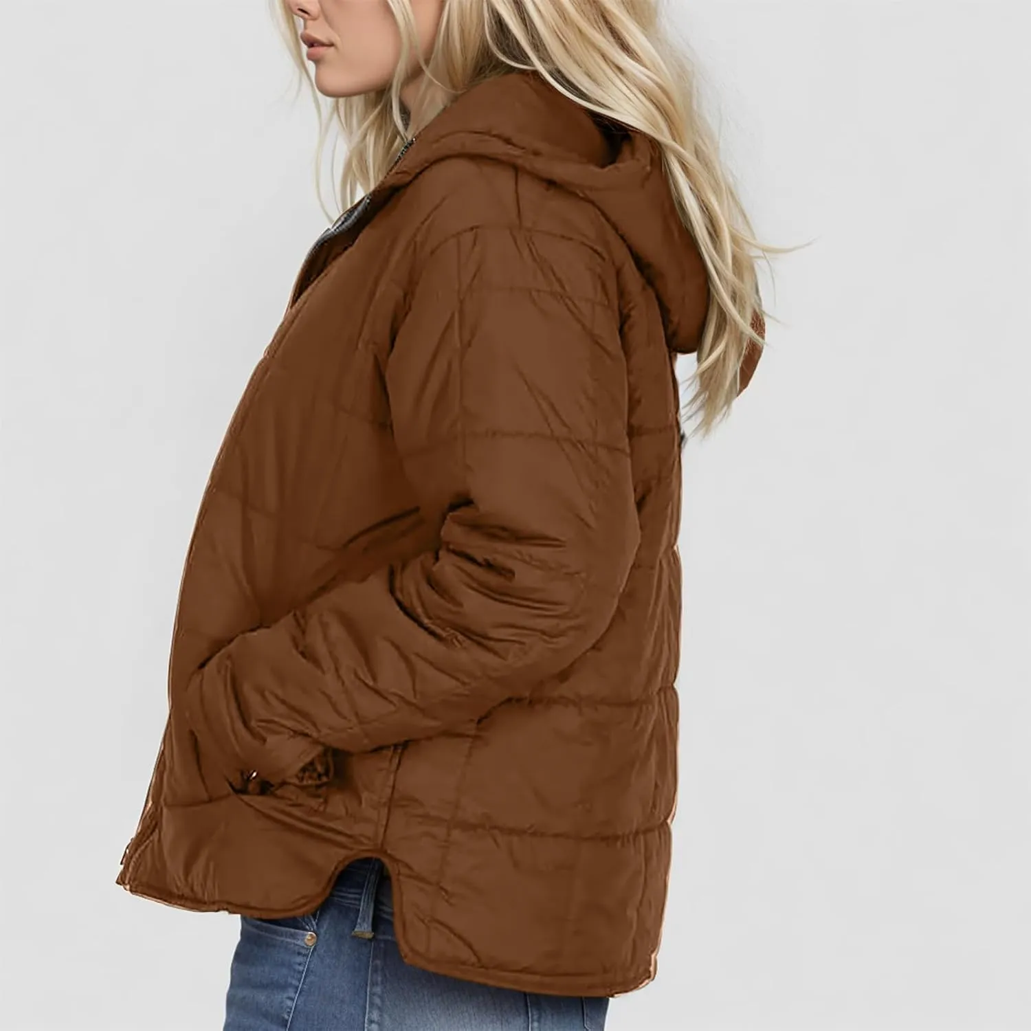 Women Winter Coats Long Sleeve Lightweight Short Jacket Casual Full Zip Baggy Warm Puffer Jacket