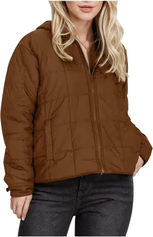 Women Winter Coats Long Sleeve Lightweight Short Jacket Casual Full Zip Baggy Warm Puffer Jacket