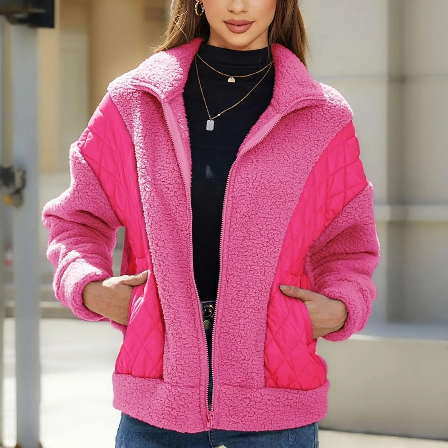 Women's Autumn And Winter New Fashionable Long Sleeved Cardigan Zipper Splicing Women's Coat Fashion Style Women