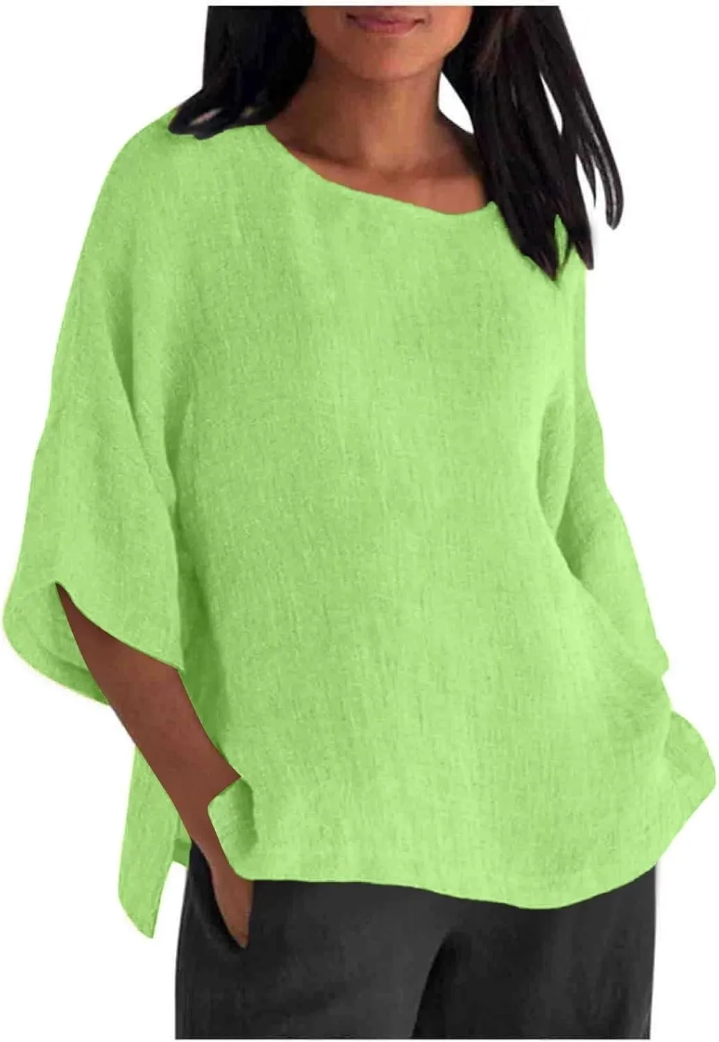 Women's Button Down Shirts Solid Long Sleeve Cotton Linen Summer Casual Soft Blouse Top Loose Fit Tops