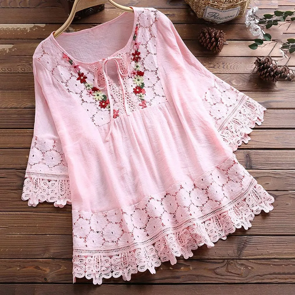 Womens Button Shirt Linen Roll Up Cuffed Sleeve V Neck Beach Shirt Casual Loose Solid Color Blouse Tunics Top