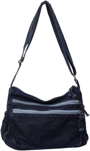Womens Canvas Shoulder Bag Denim Crossbody Bags for Women Denim Hobo Bag Casual Tote Bag Purse Multi-Pockets Sling Bag